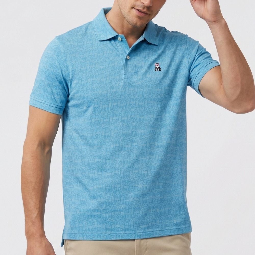 Psycho Bunny Mens Polo Shirt Size 4 M Blue Paisley Jacquard Knit B6K880B1PB